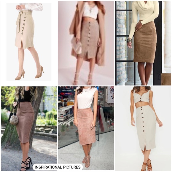 Marc New York Faux Suede Button Down Beige Midi Pencil Skirt - size Small - Picture 8 of 9